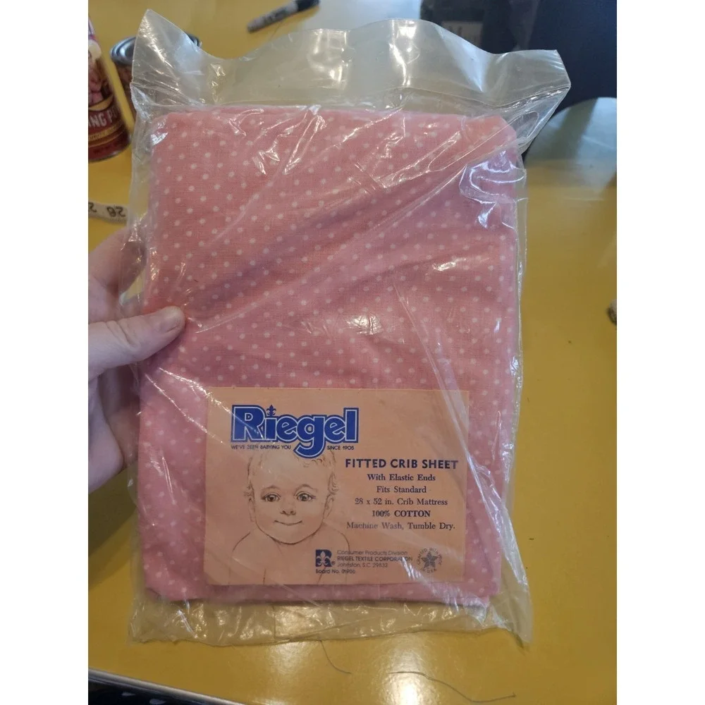 Vintage NIP Riegel Fitted Crib Sheet Pink Polka Dots